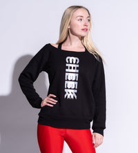 Blur Sweatshirt by Cheek Peek. Front View with Red Cheek Peek Leggings.